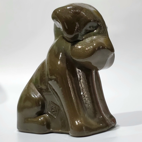 Vntg Boyd POOCH K-9 3" Brown Dark Green Touch Of Glitter Slag Glass - Picture 6 of 13
